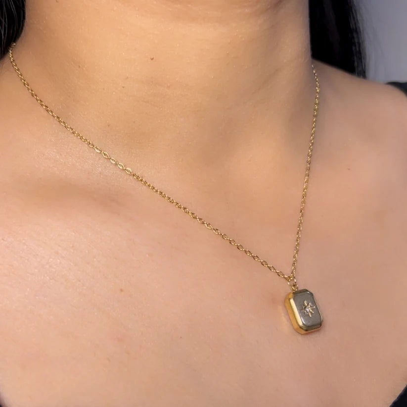 Gold Rectangular Charm Necklace – Sweat & Water Resistant